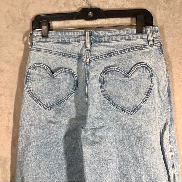 Hot Topic Wide Leg Lace Up Jeans Size 9 Blue Heart Pockets Nu Mall Goth E-Girl - Picture 5 of 11